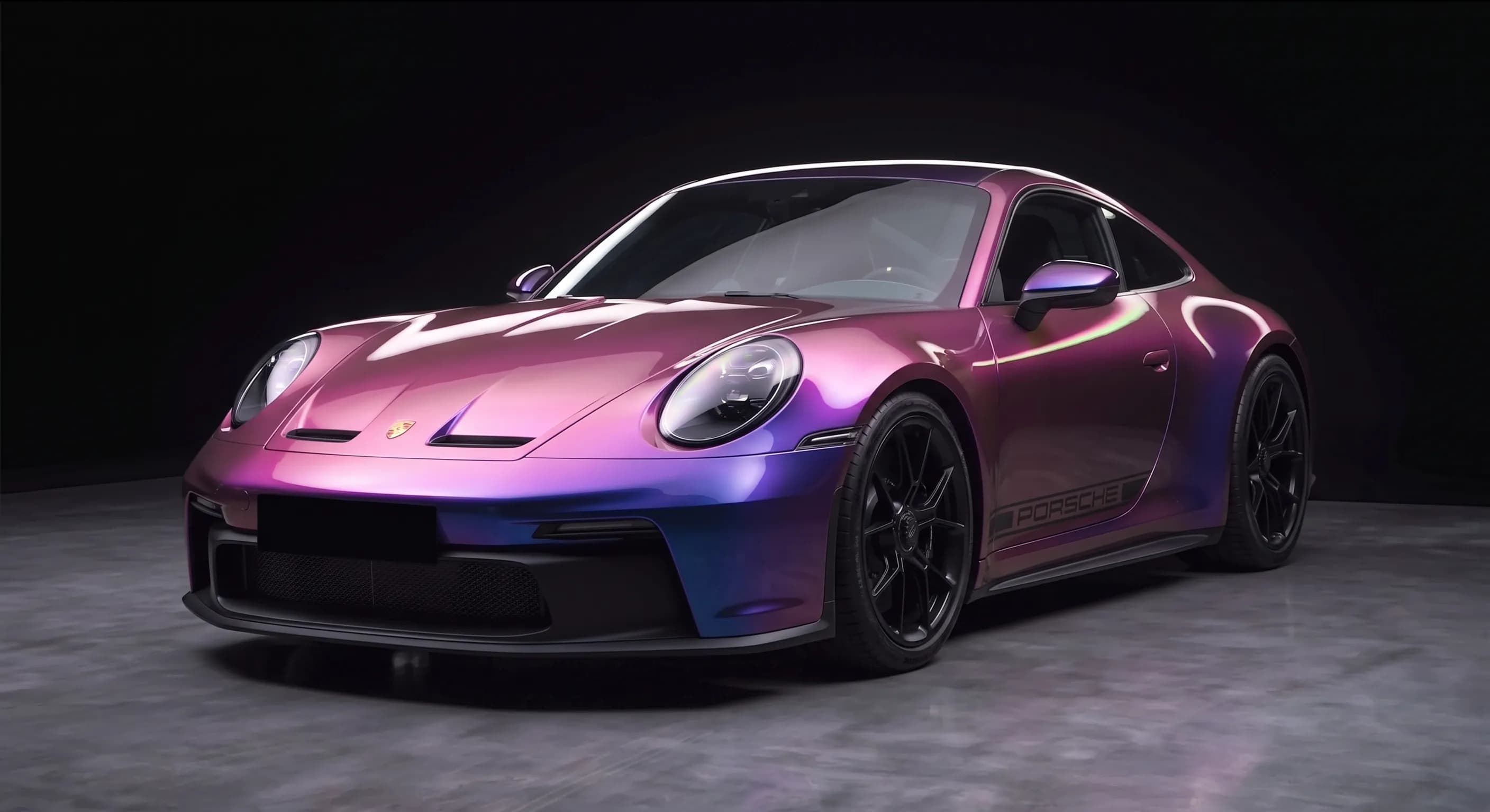 Car front three-quarter wrapped in Roxgard Color colour-shifting film